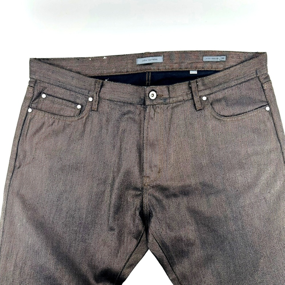 John Varvatos JV 701 Regular Coated Metallic Bronze Jeans Mens 38 Brown Denim